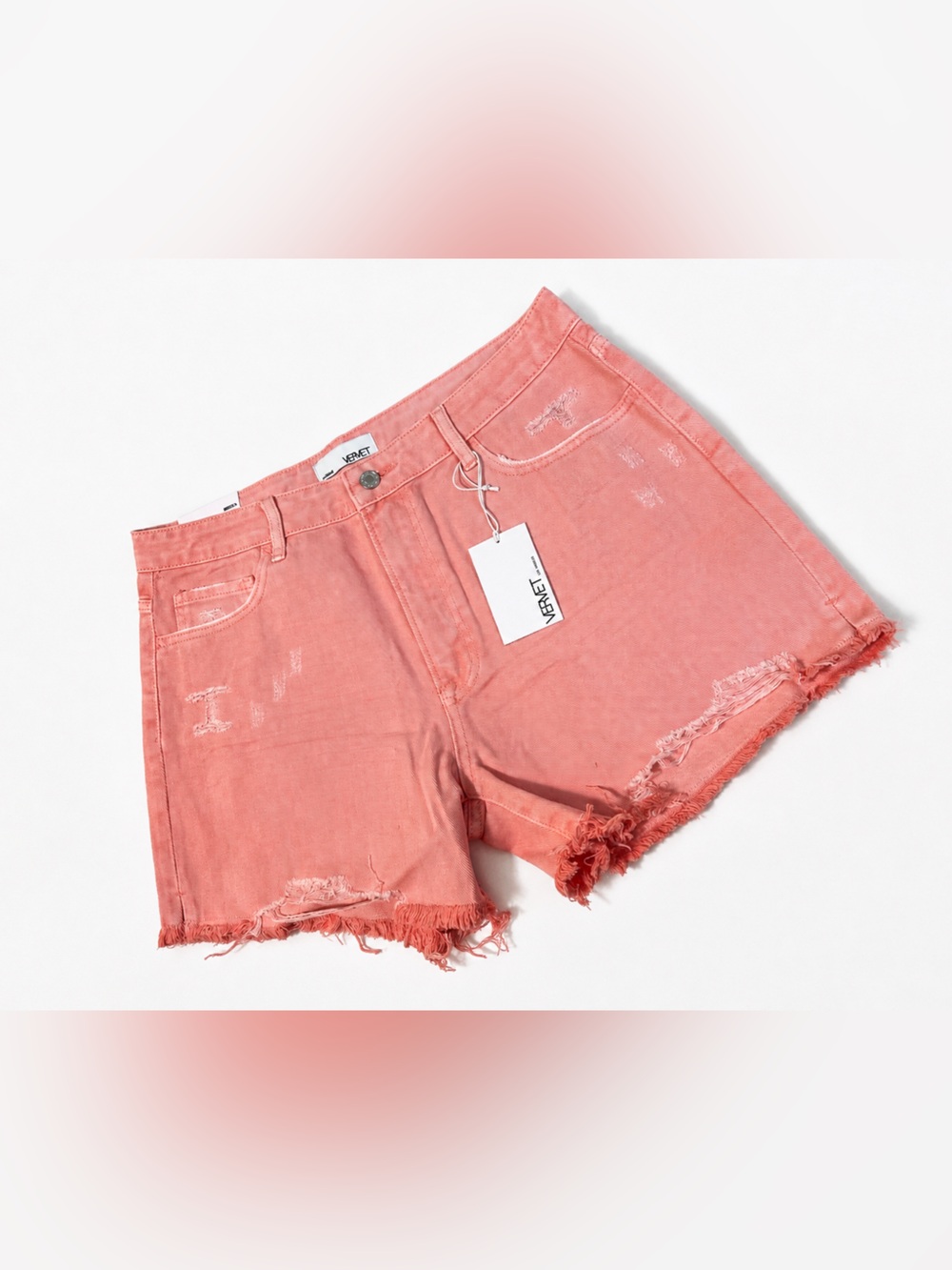 Vervet Coral Pink Distressed Denim Shorts | Size XL NWT